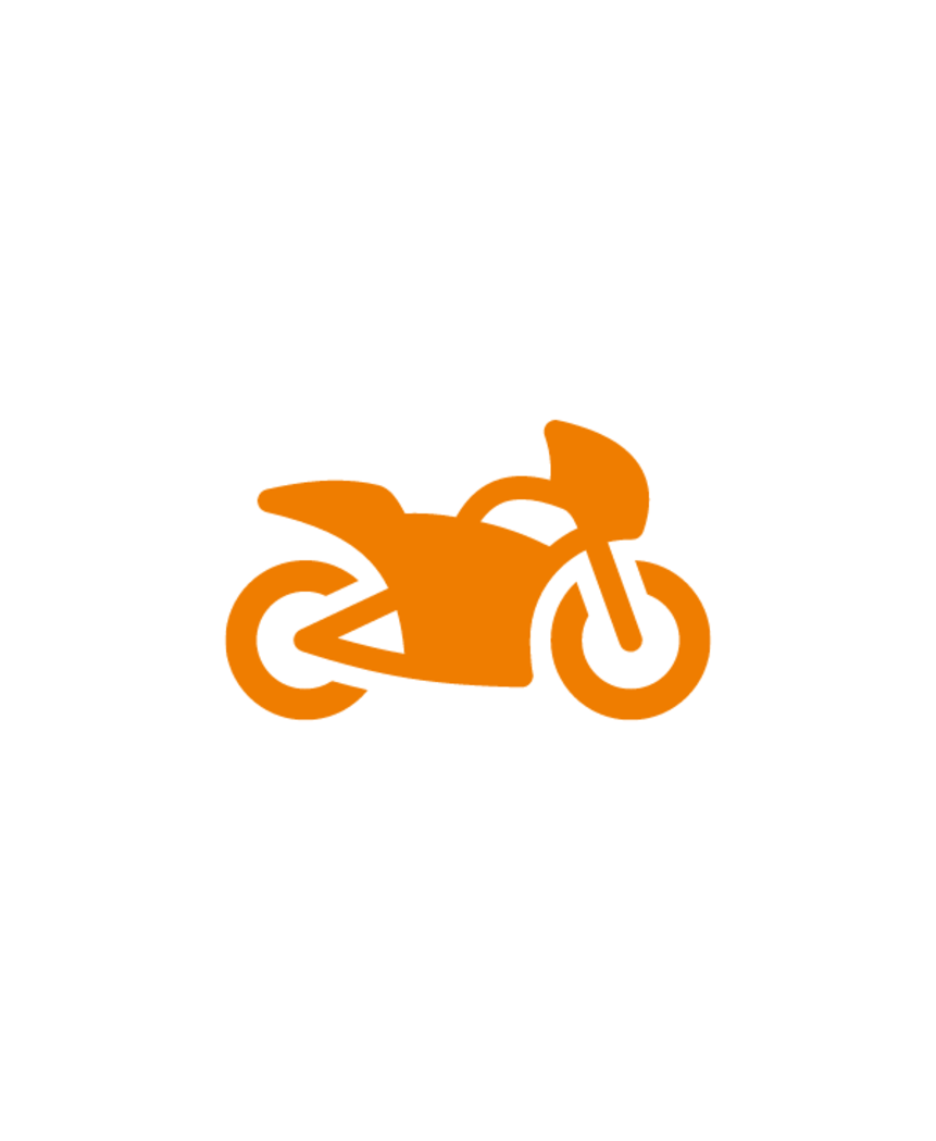 Orange symbol of a motorbike on a white background. 