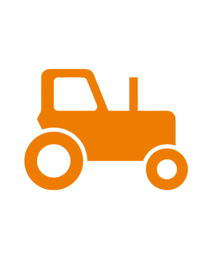Orange-coloured symbol of a tractor on a white background. 